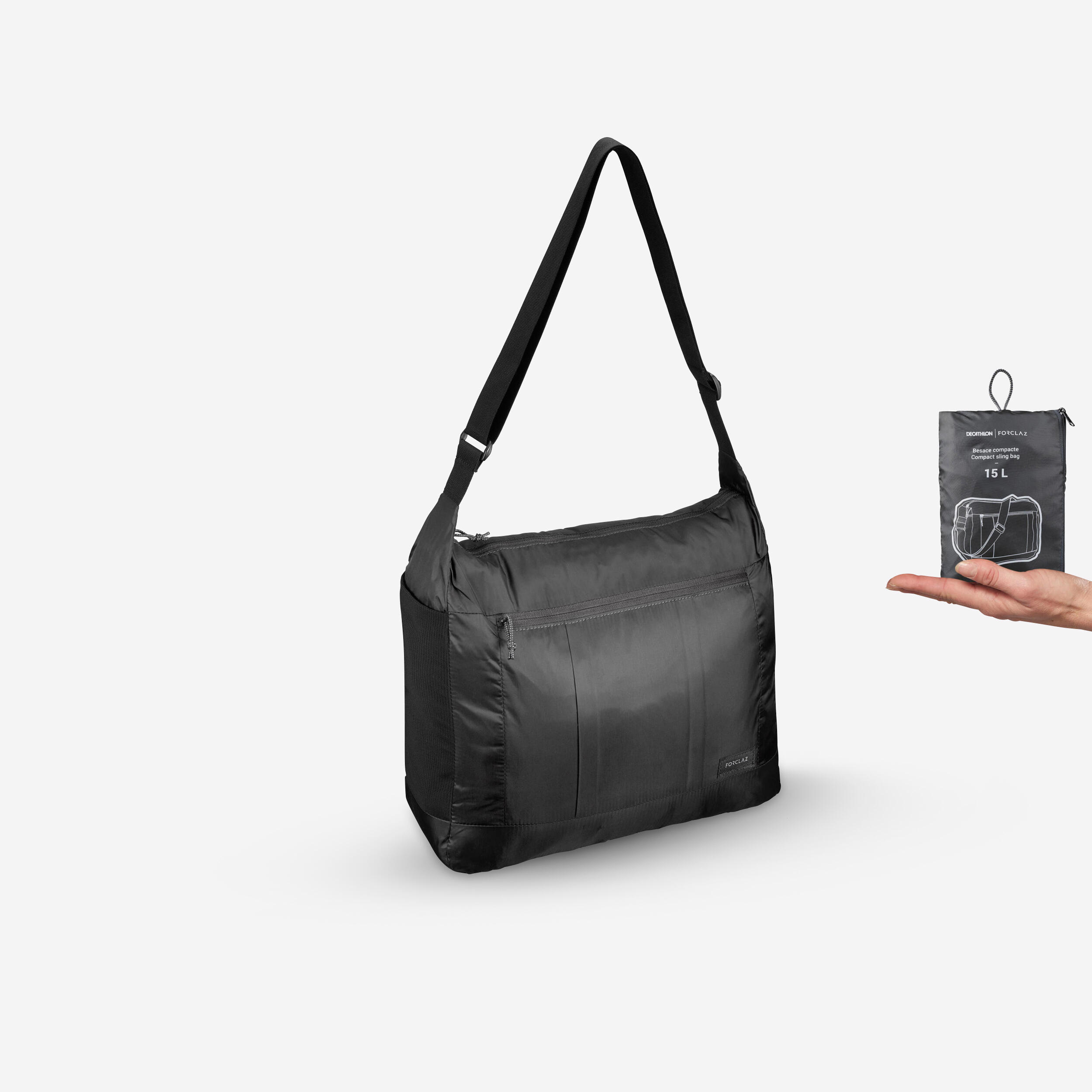 Trekking 15L Compact Messenger Bag Forclaz Travel Black