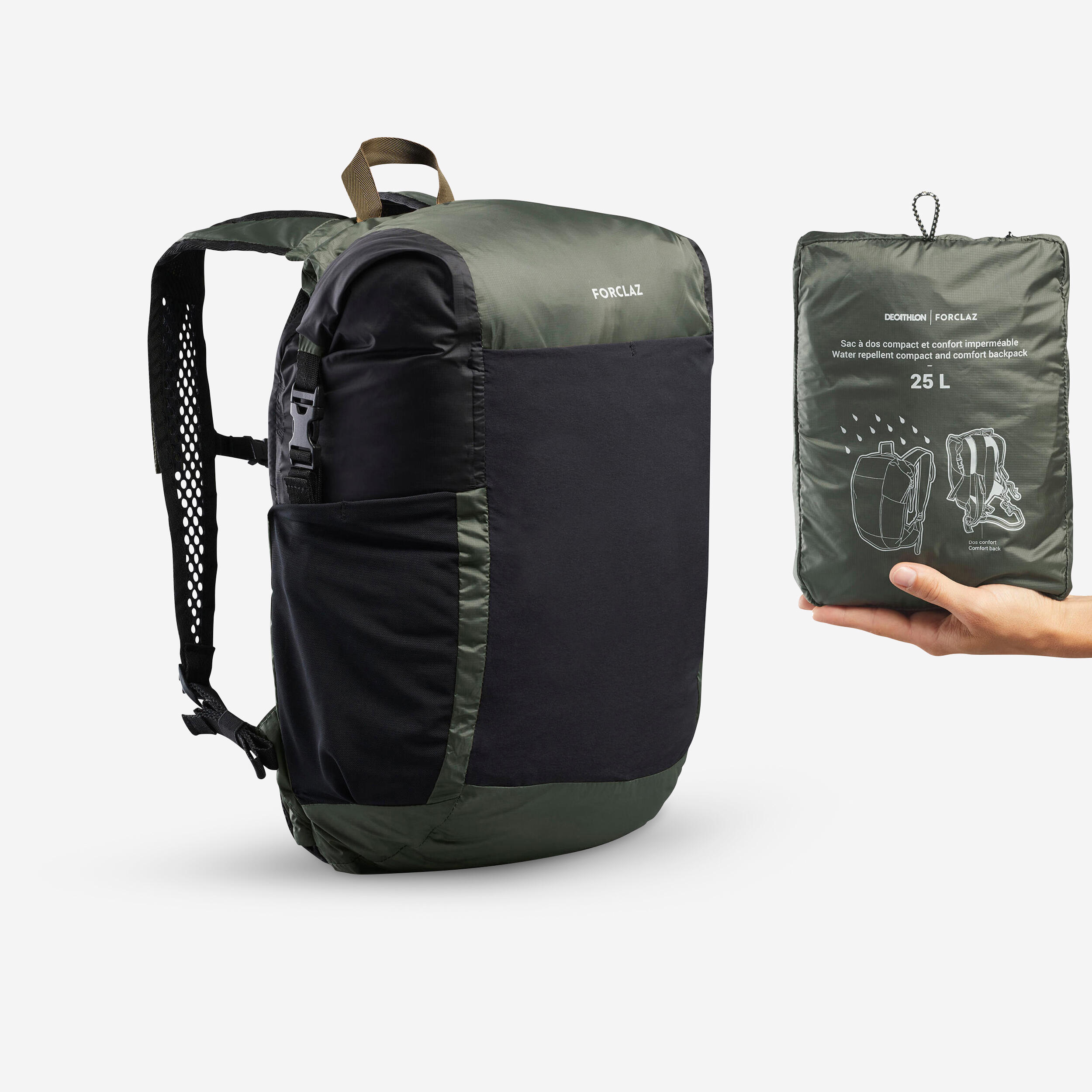 Forclaz - Sac À Dos Pliable Et Imperméable 25l - Travel - Sac À Dos - Sac A Dos Accessoires Randonnee Trek - Gris-vert - Taille Unique - Decathlon