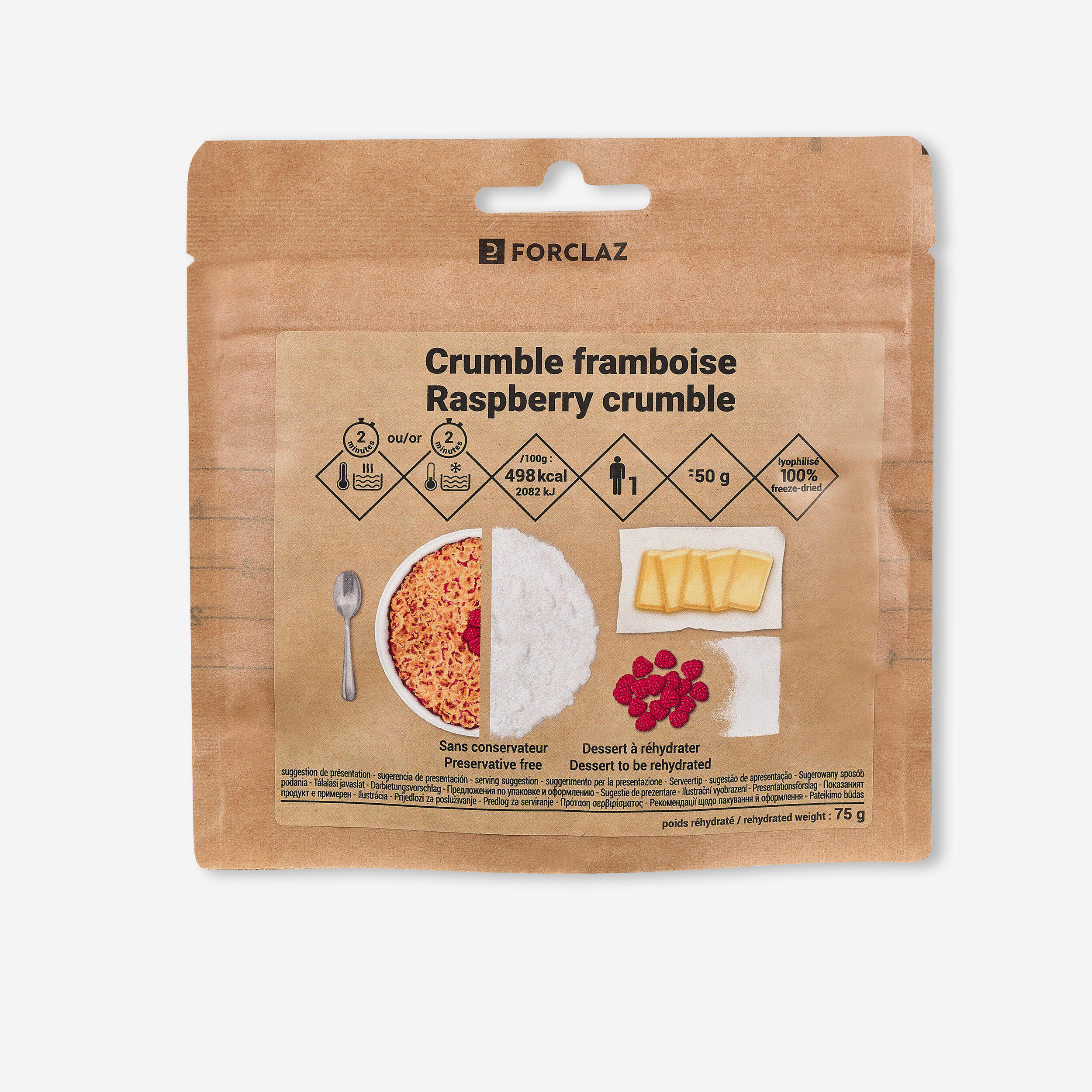 FORCLAZ Trekkingnahrung Nachtisch Himbeercrumble 50 g | 03583787511411 FORCLAZ Trekkingnahrung Nachtisch Himbeercrumble 50 g | 03583787511411