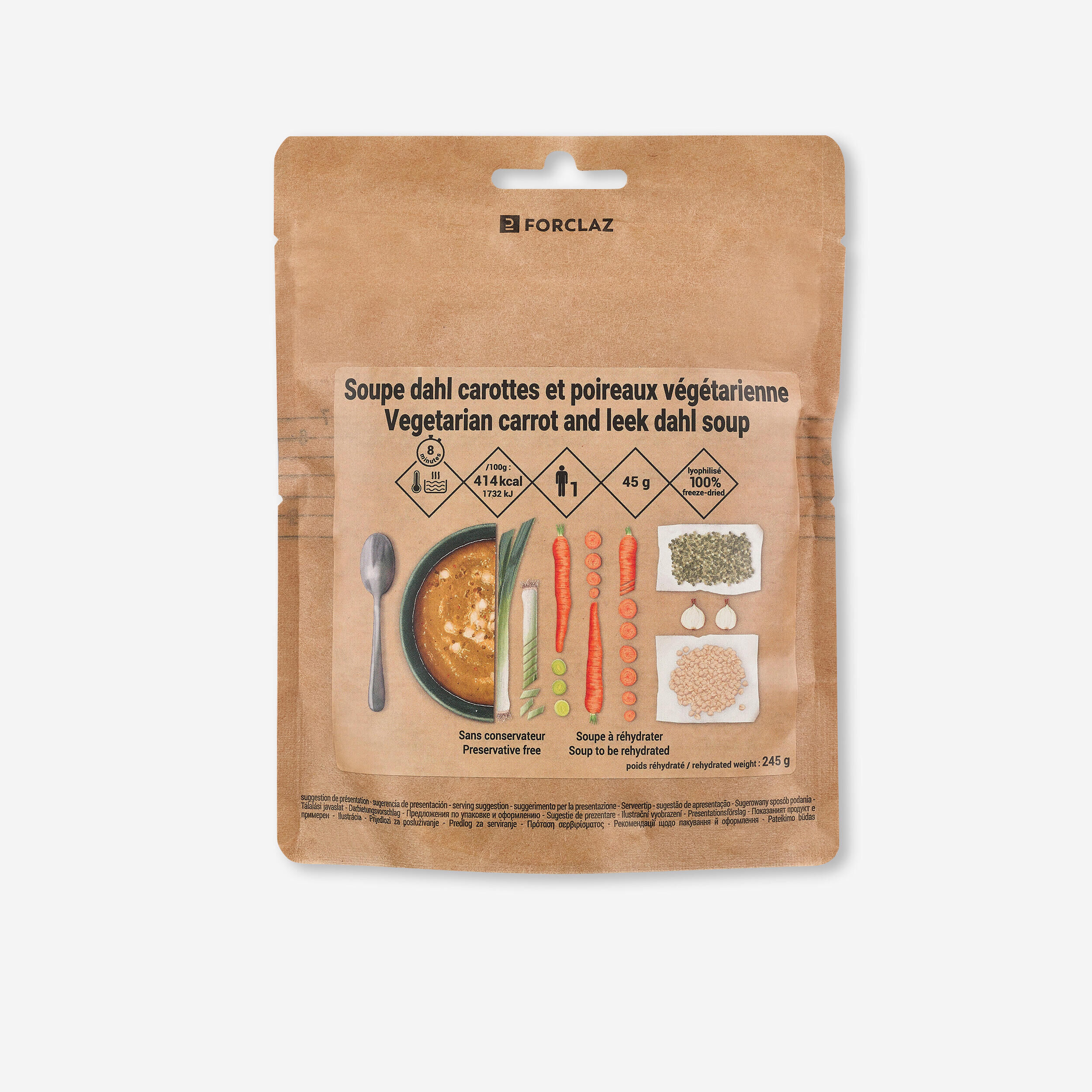 FORCLAZ Freeze-dried Vegetarian Soup - Carrot, Leek and Lentil Dhal - 45g