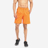 Men Sports Gym Shorts   Polyester With Zip Pockets - Orange