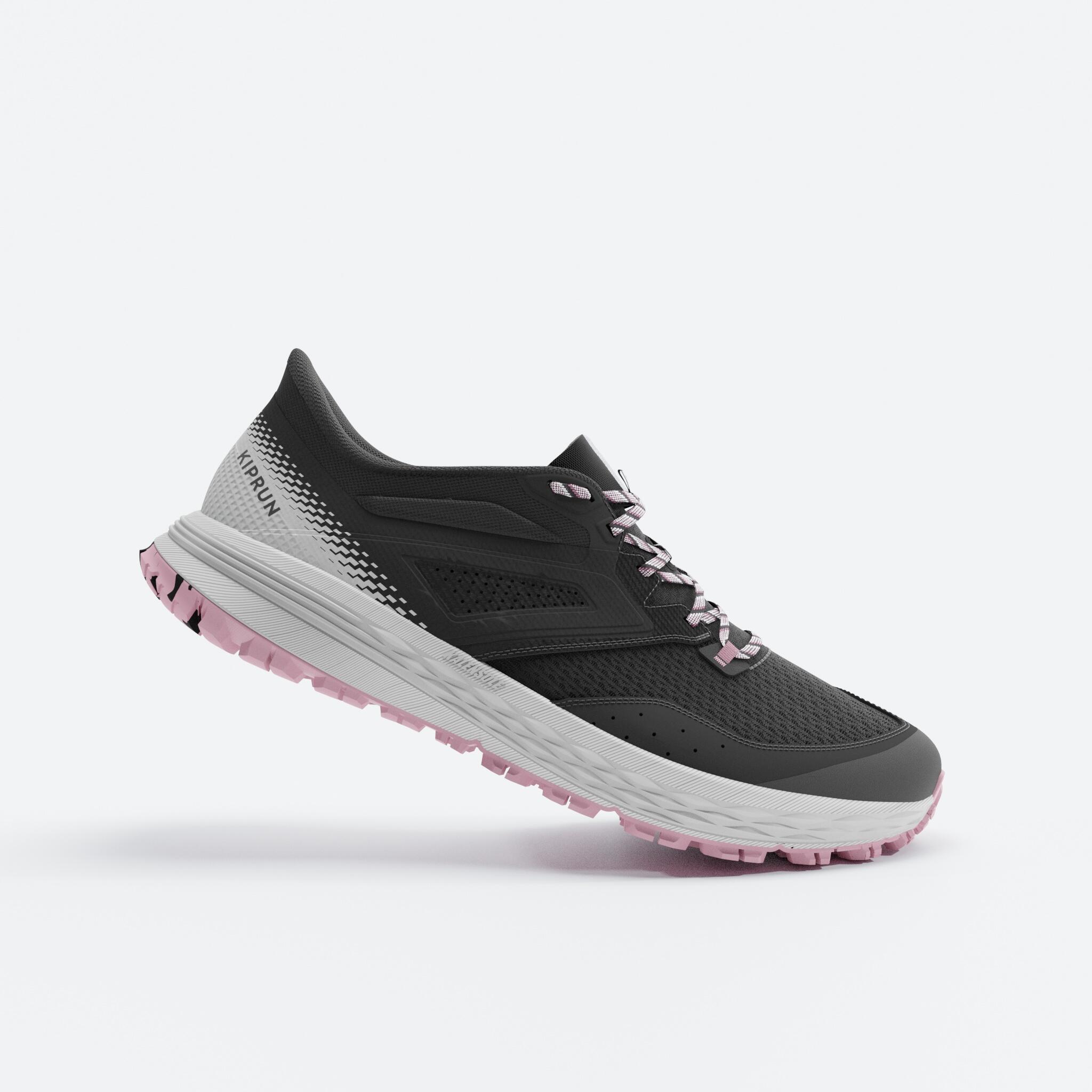 chaussures trail running pour femme tr2 gris carbone bouton de rose - evadict