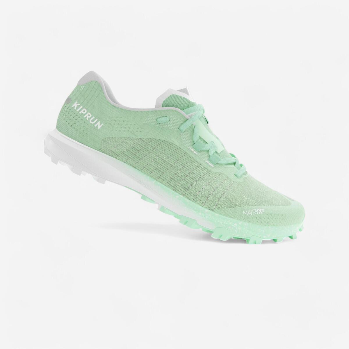 Chaussures trail running compétition femme - kiprun race light vert clair