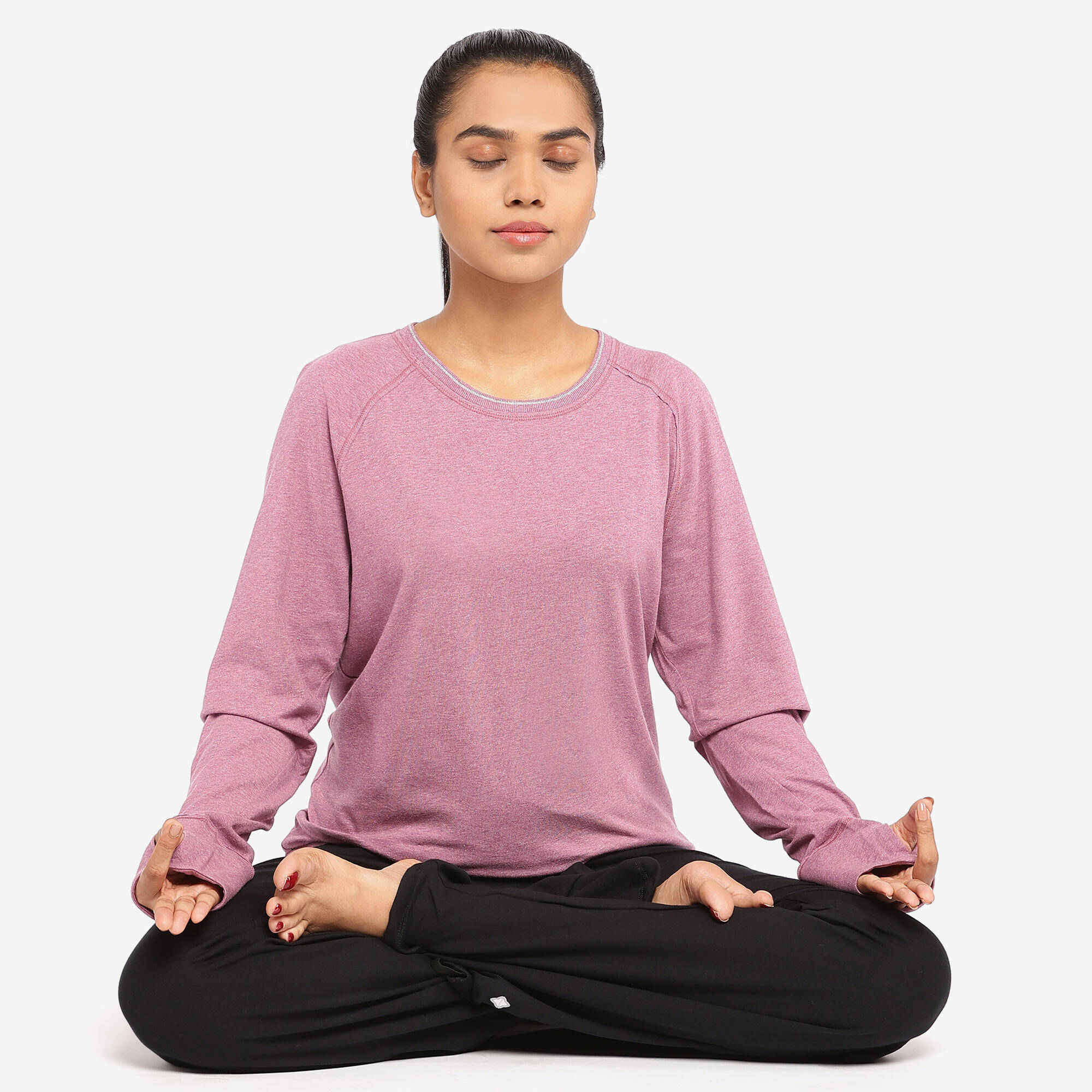 Long-Sleeved Gentle Yoga Cotton T-Shirt - Purple -  2