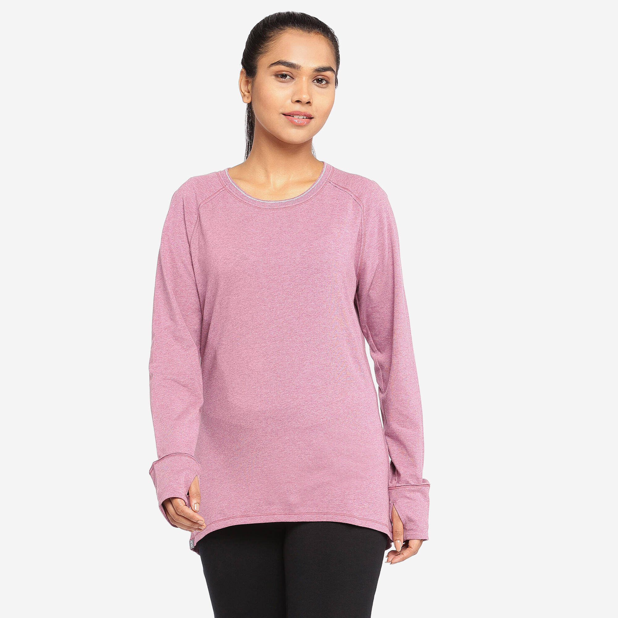 Long-Sleeved Gentle Yoga Cotton T-Shirt - Purple -  1