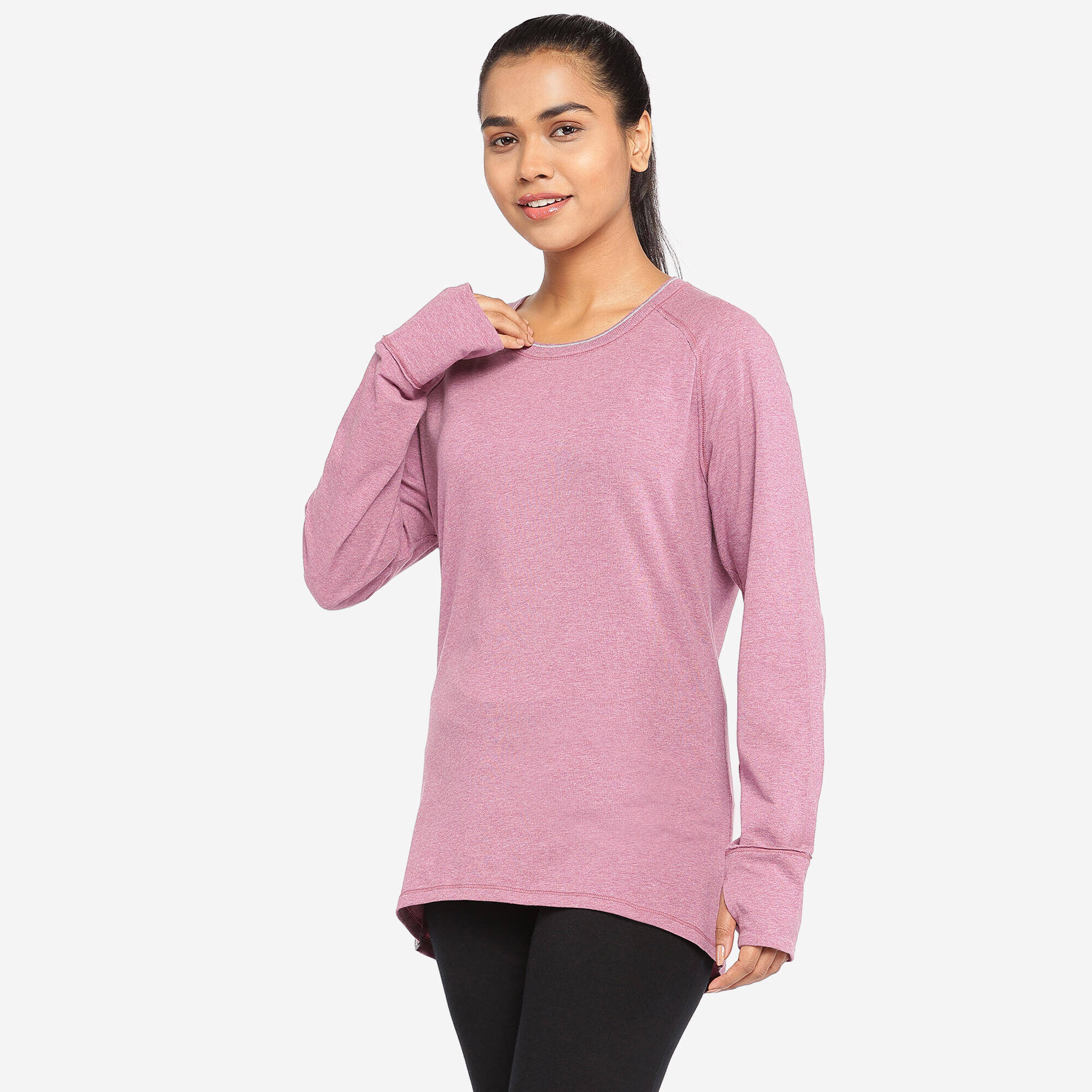 Long-Sleeved Gentle Yoga Cotton T-Shirt - Purple -  5