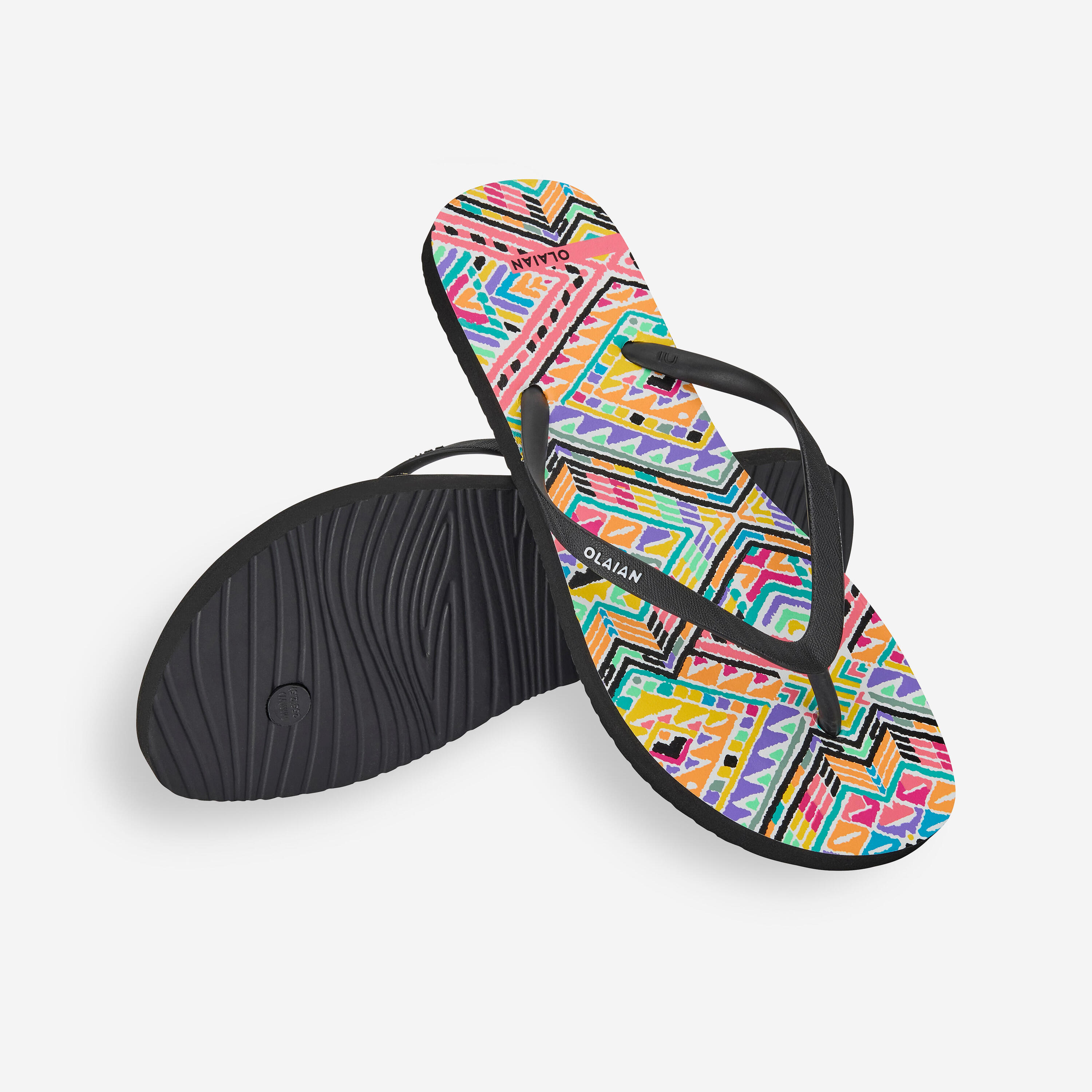 Zehensandalen Damen 120 Ikat schwarz/bunt 4/5