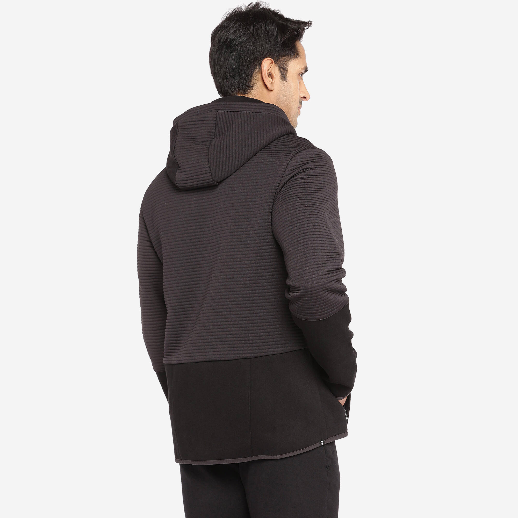 Men Sweatshirt With Hood and Zip Polar Fleece Lined For Gym 560- Black -  4