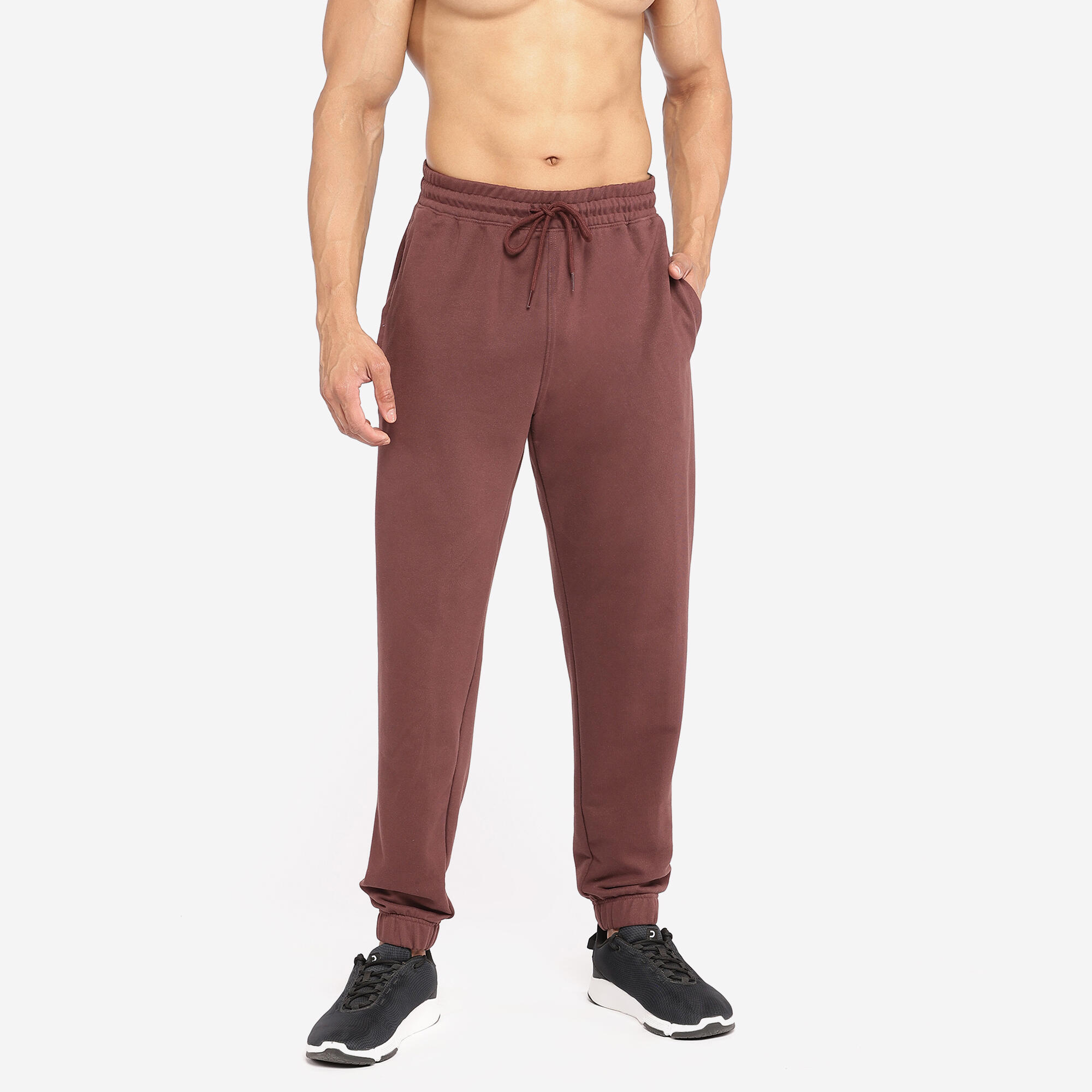 Men's Fitness Jogging Bottoms 500 Essentials - Mahogany Brown