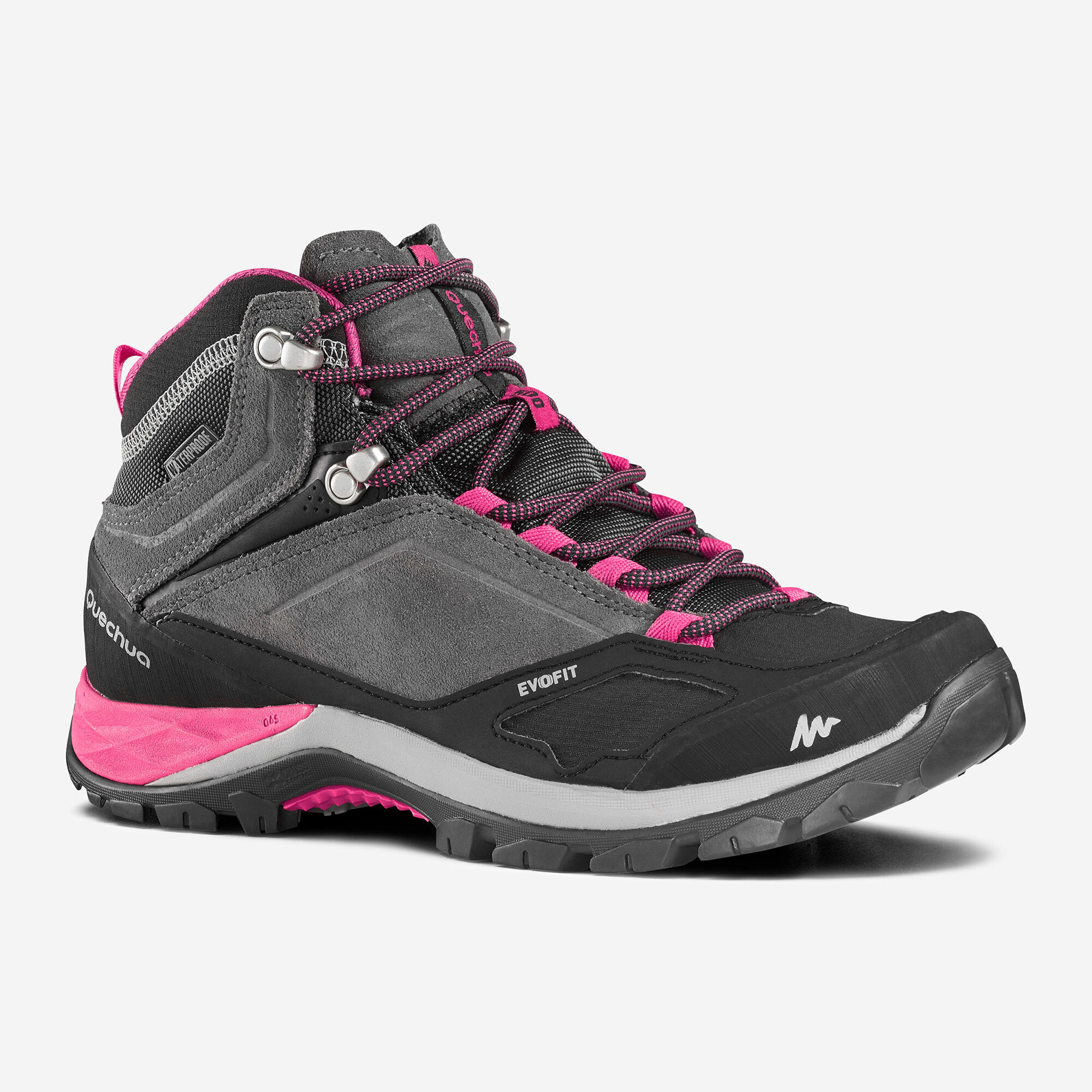 QUECHUA Wanderschuhe Damen halbhoch wasserdicht Bergwandern - MH500 grau/rosa 