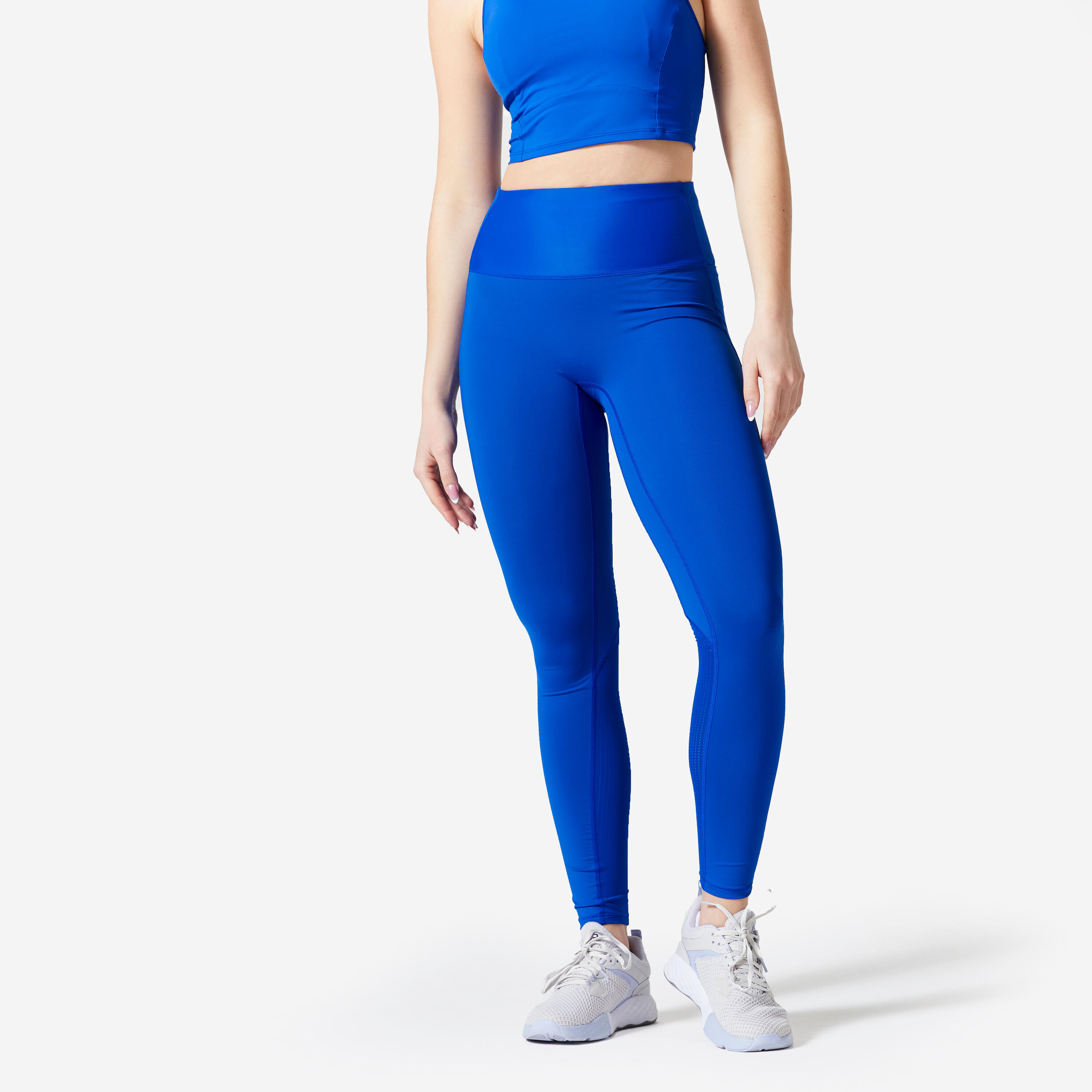 DOMYOS Women's shaping fitness cardio high-waisted leggings, bright blue