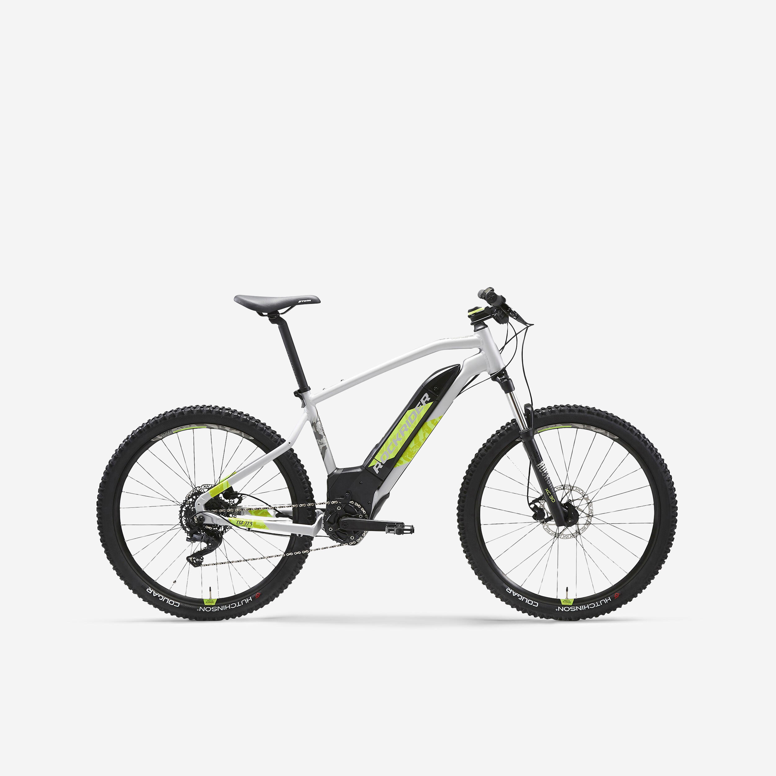 Decathlon | Bici Mtb elettrica a pedalata assistita ROCKRIDER E-ST 520 grigio-giallo 27,5