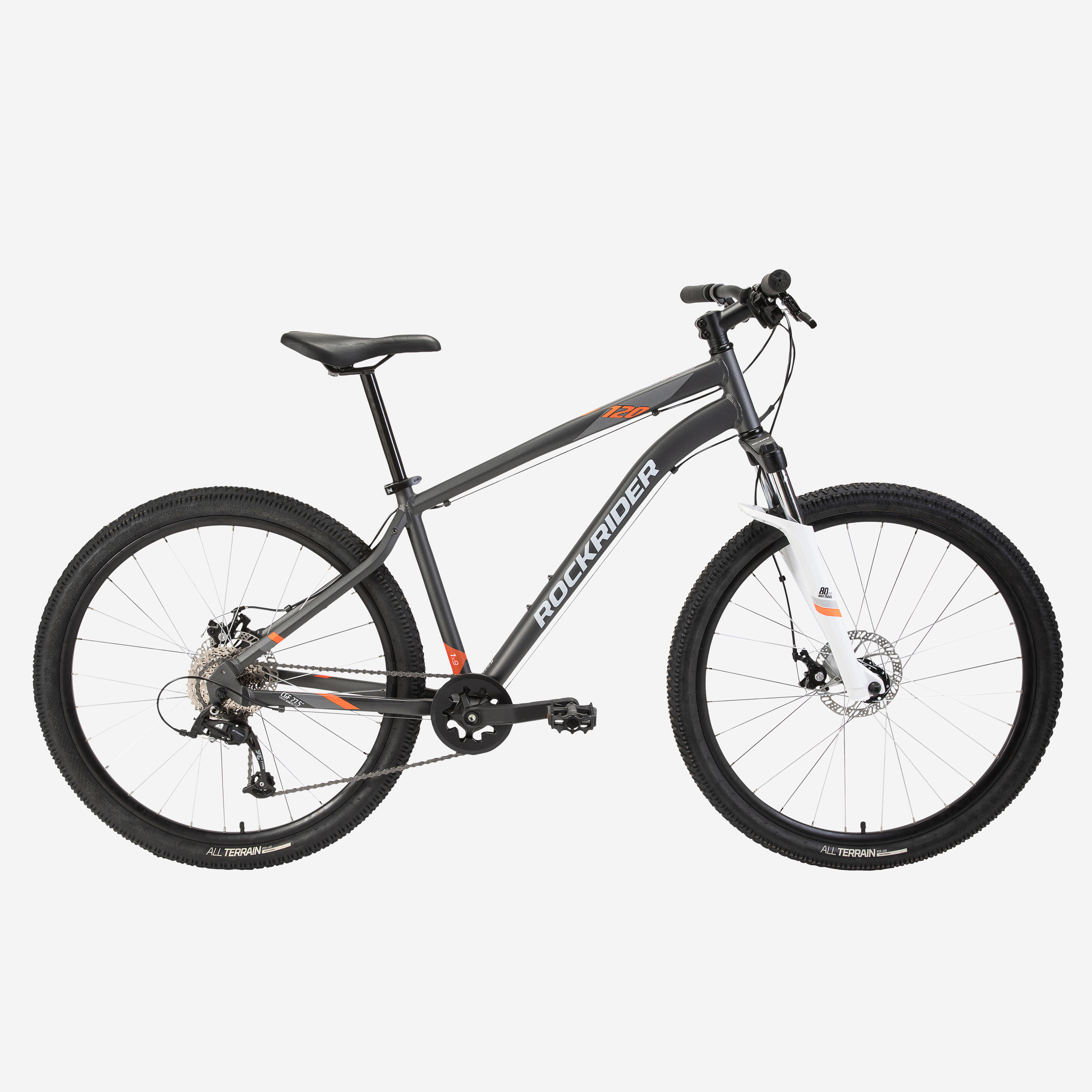 Rockrider - Vélo Vtt Randonnee St 120 Gris Orange 27,5" - Vélo Tout Terrain - Velos Et Equipements Vtt - Gris-orange - Xl/185/200cm - Decathlon
