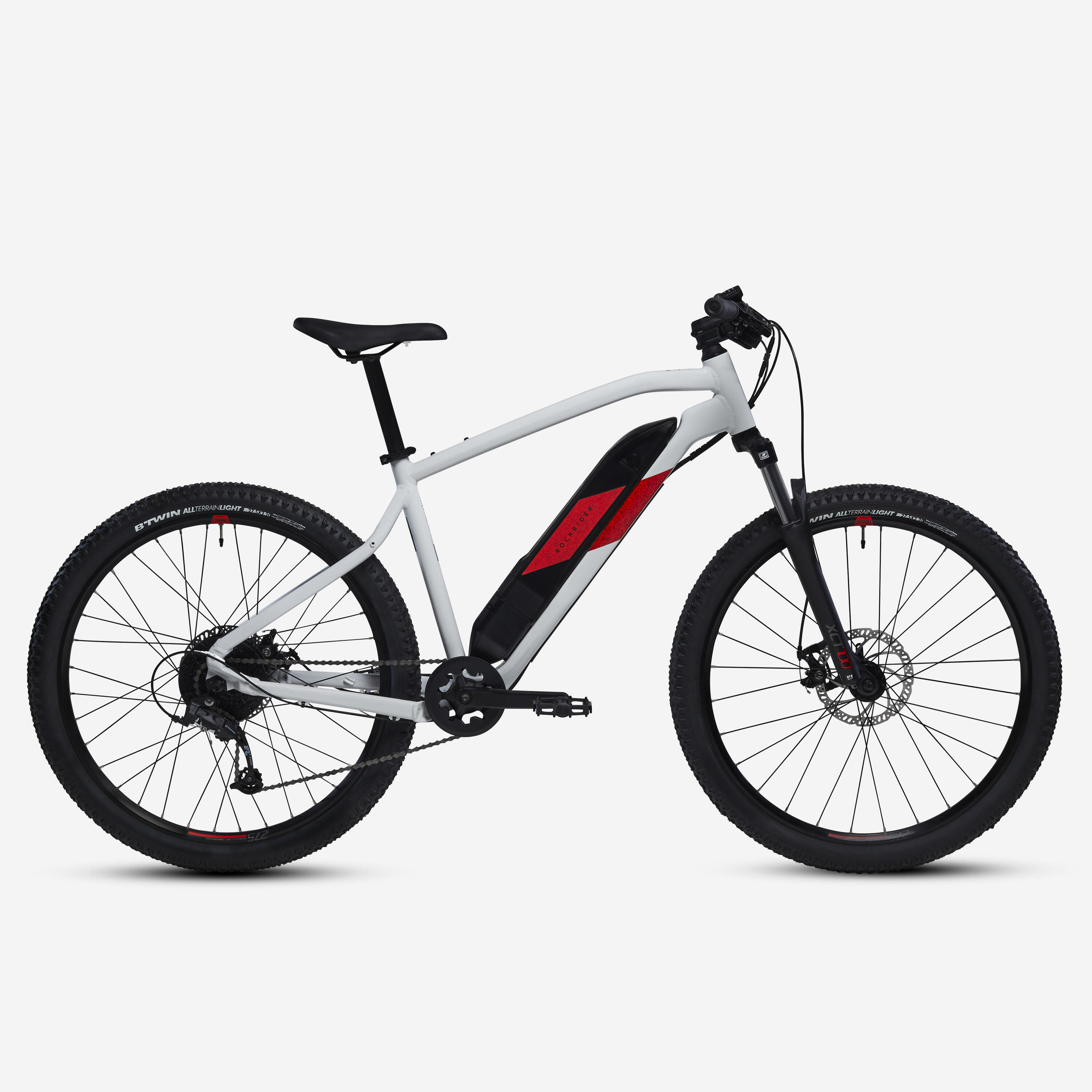 ROCKRIDER 27.5" Hardtail Electric Mountain Bike E-ST 100 - White/Red