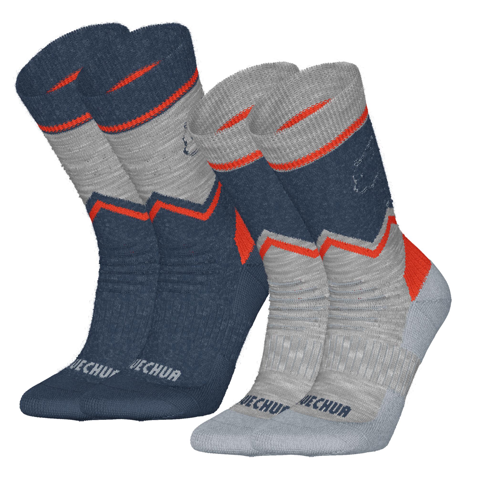 QUECHUA Kids’ Warm Hiking Socks SH100 Mid 2 Pairs