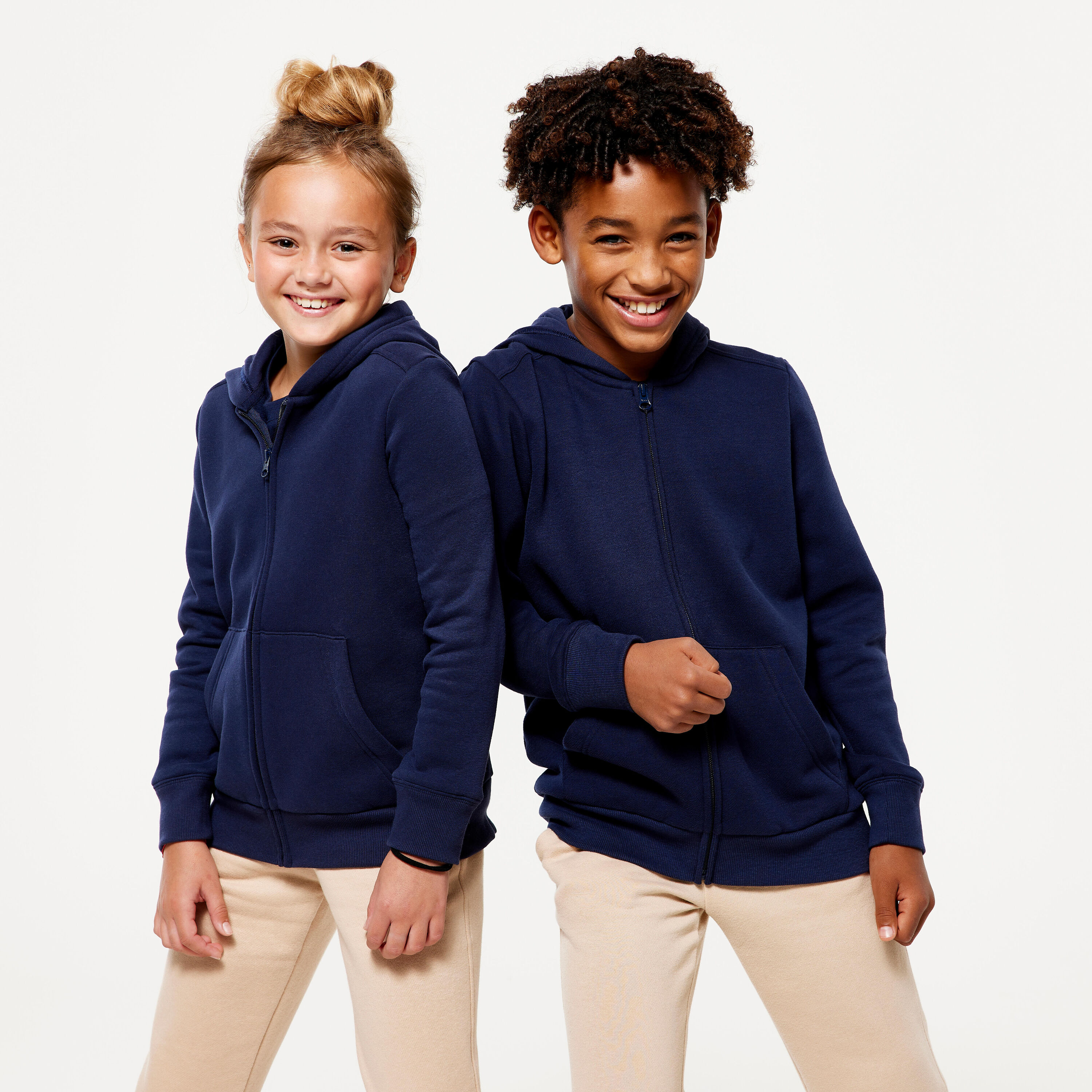 DOMYOS Kids' Zip-Up Sweatshirt - Navy Blue