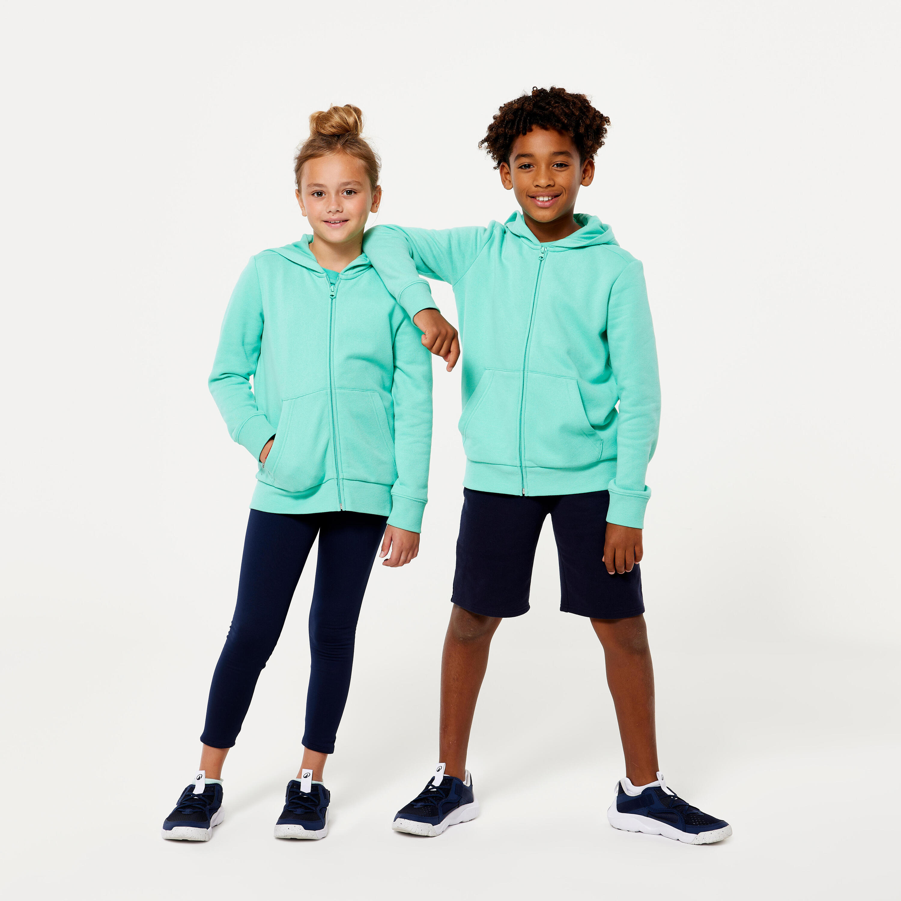 Felpa bambino ginnastica 500 con zip leggera verde 2/6