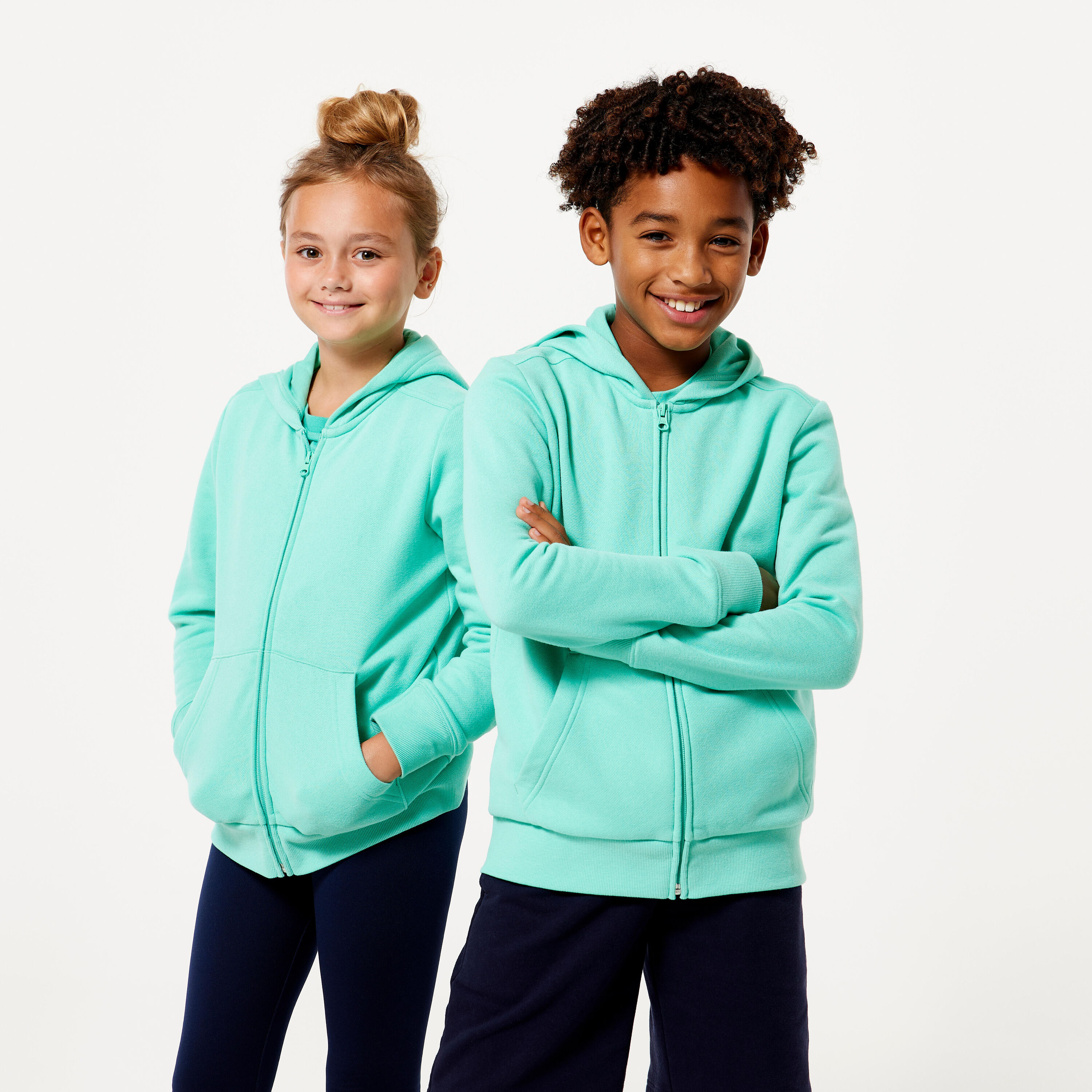 DOMYOS Kids' Zip-Up Sweatshirt - Mint Green