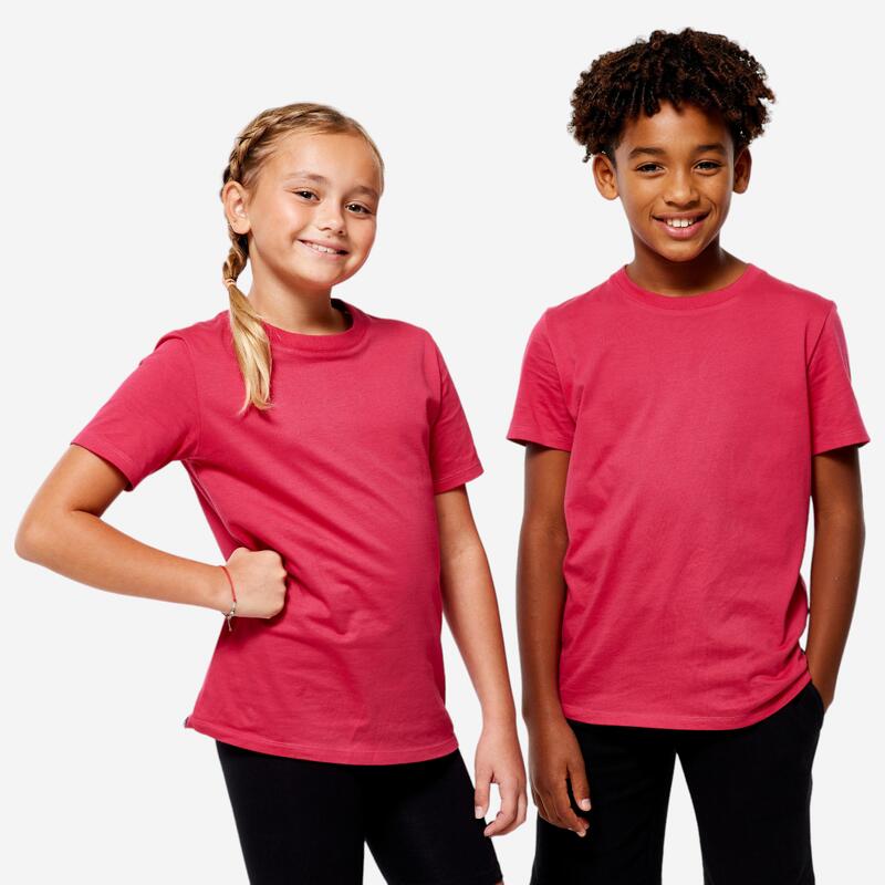 T-shirt multisport coton enfant mixte, Rose fushia