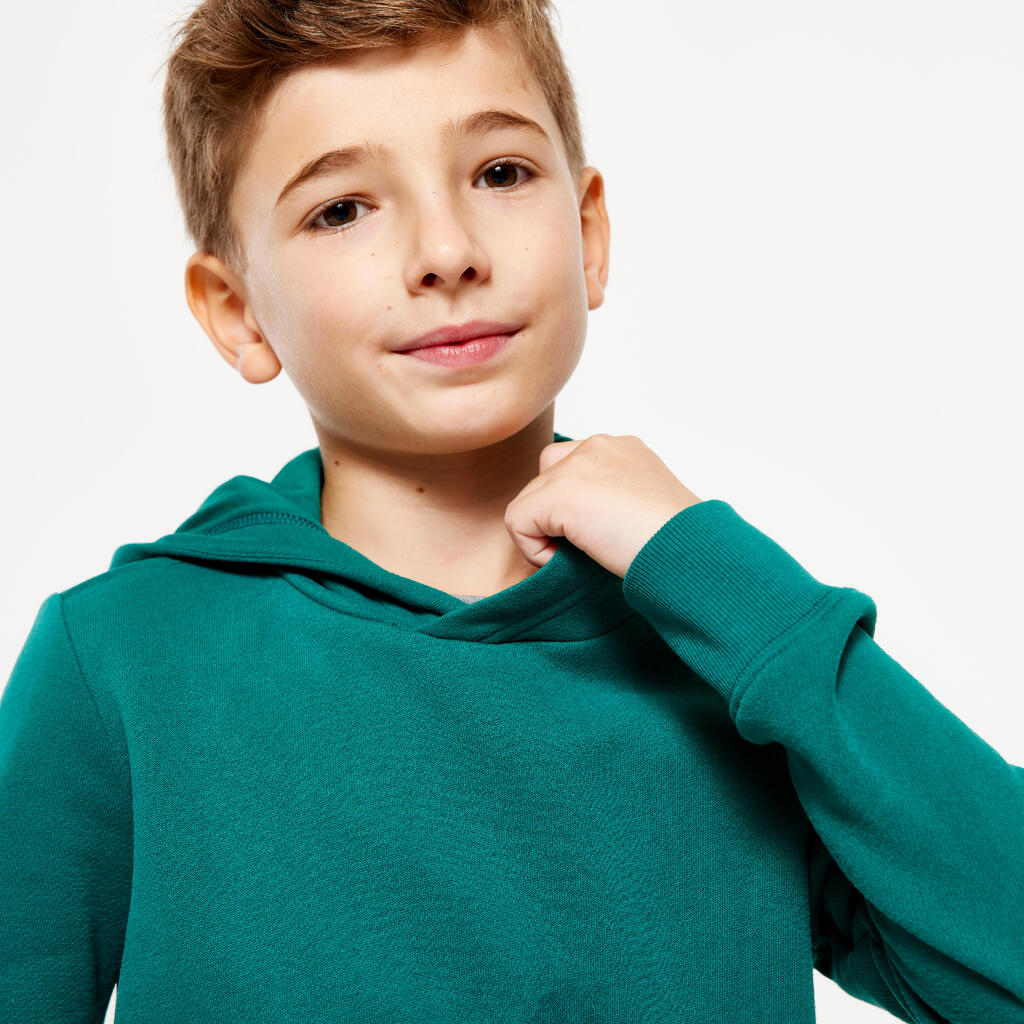 Vaikiškas medvilninis džemperis su gobtuvu, žalias