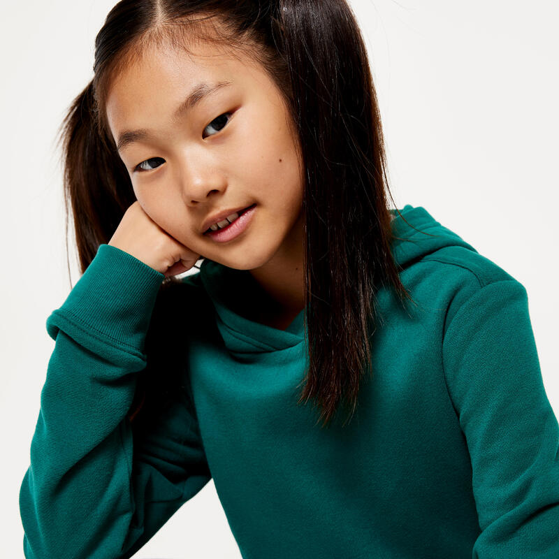 Sweatshirt com Capuz em Algodão de Ginástica Criança Verde-Pinho