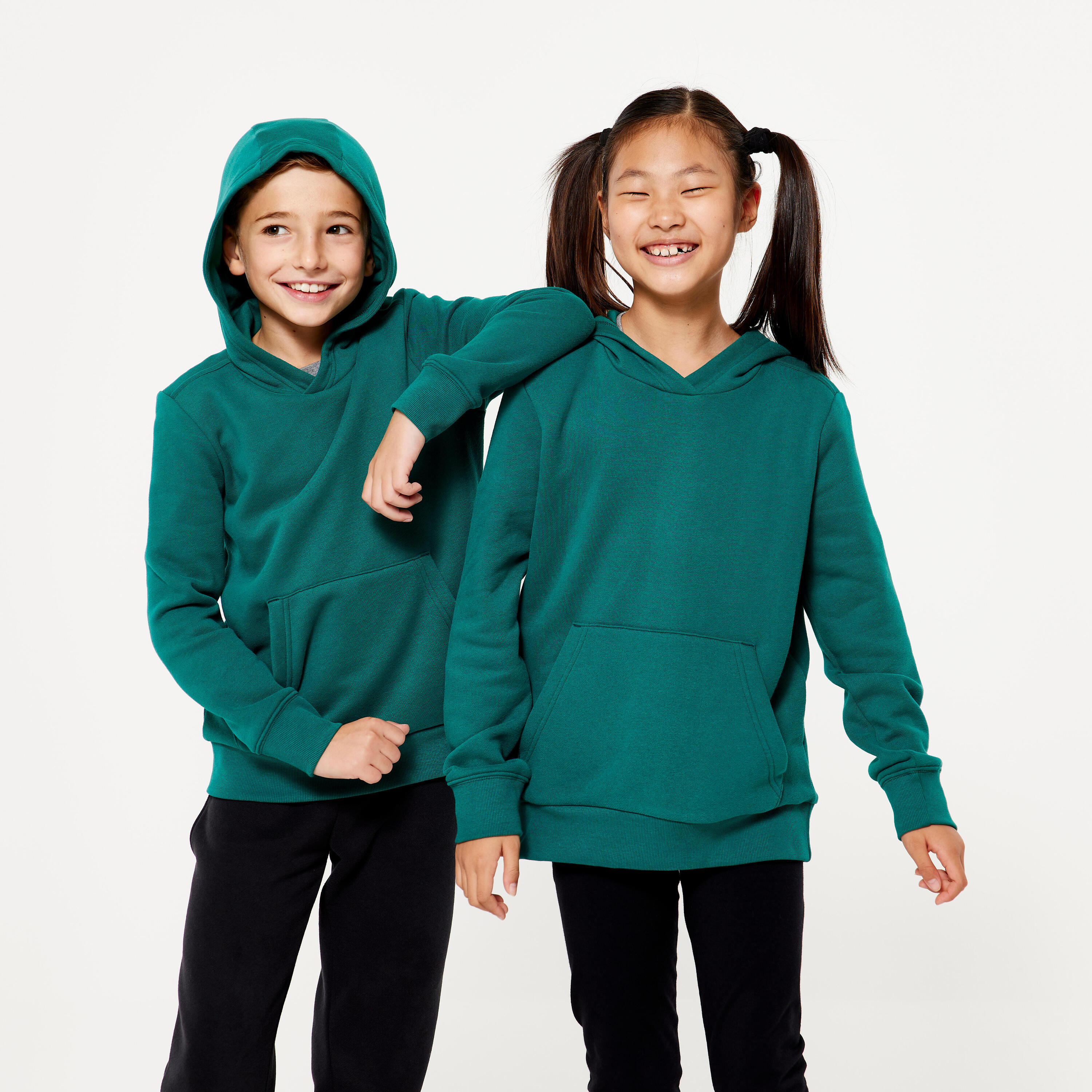 DOMYOS Kids' Cotton Hoodie - Pine Green