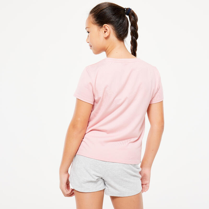 T-shirt bambina ginnastica 500 regular fit misto cotone rosa antico