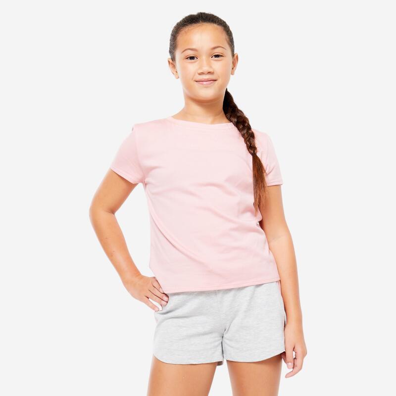 T-shirt bambina ginnastica 500 regular fit misto cotone rosa antico