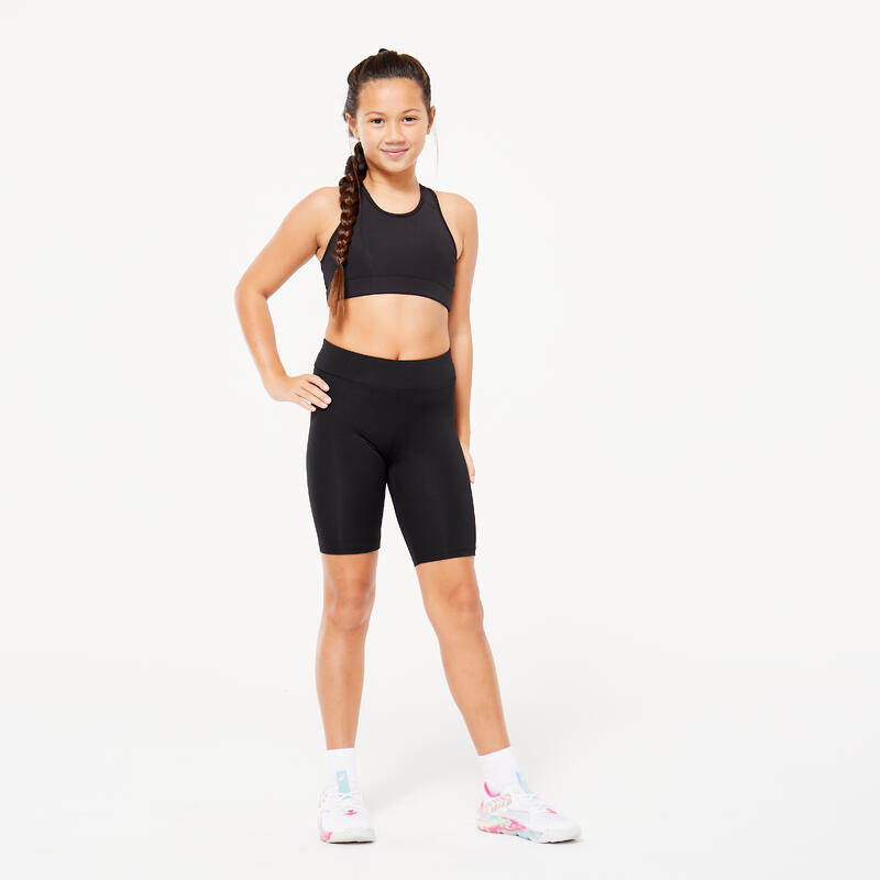 Pantaloncini ciclisti bambina ginnastica slim fit traspiranti neri