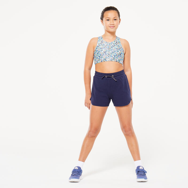 Pantaloncini bambina ginnastica 500 regular fit cotone blu