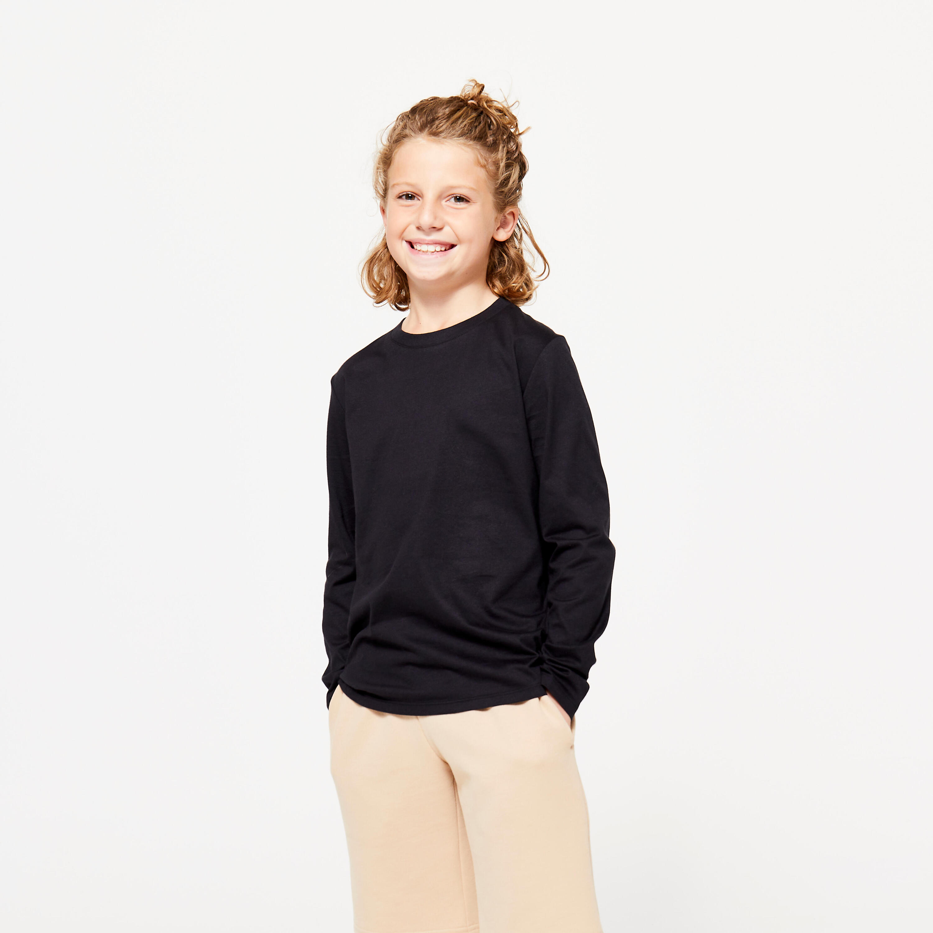 DECATHLON Kids' Long-Sleeved Comfort T-Shirt - Black