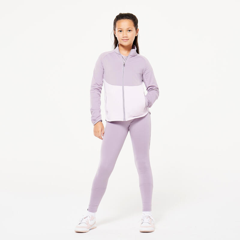 Tuta bambina ginnastica S 500 poliestere viola chiaro-bianco