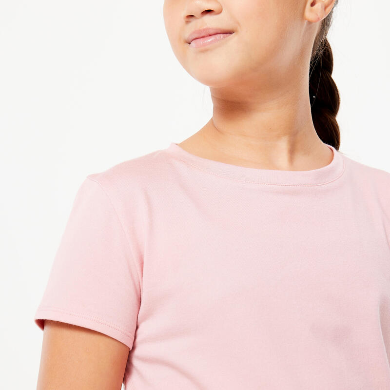 T-shirt bambina ginnastica 500 regular fit misto cotone rosa antico