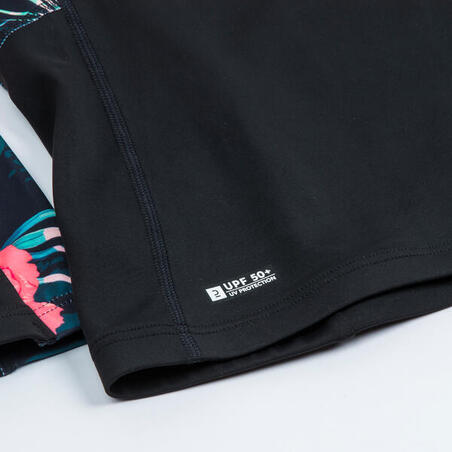 Majica dugih rukava za surfovanje 500 Shiso sa UV zaštitom za devojčice - crna