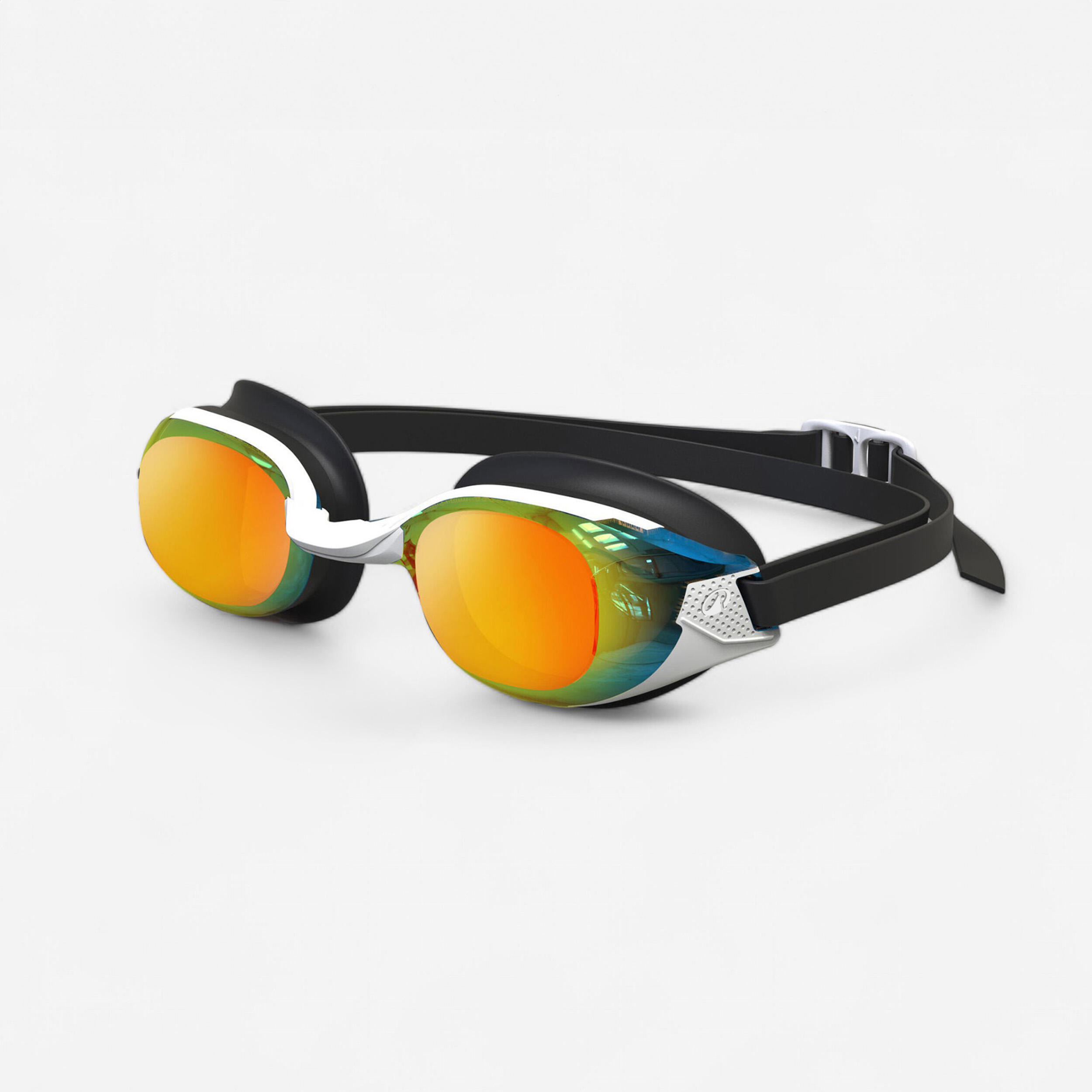 Adult Swimming Goggles BFIT - Mirrored Lenses - One Size - Black/Orange