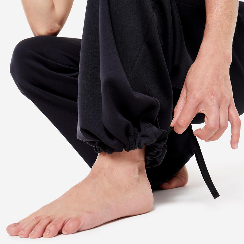 Pantalon Croială largă Yoga ușoară PREMIUM Negru Damă 