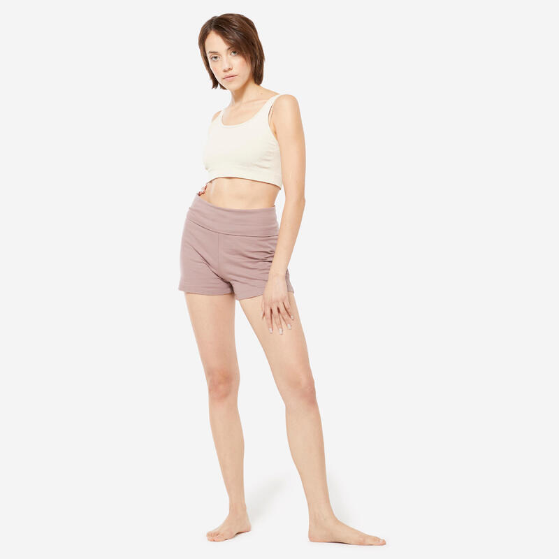 Pantalon scurt bumbac Yoga Uşoară Maro Damă 