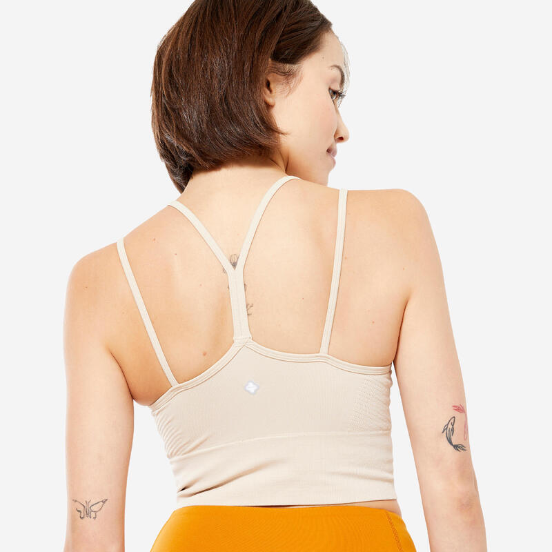 Yoga-Bustier Damen Crop Multiträger leichter Halt - beige