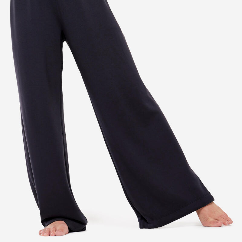 Pantalon Croială largă Yoga ușoară PREMIUM Negru Damă 