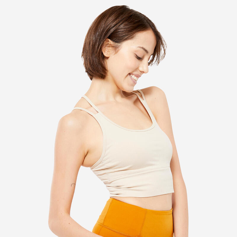 Brassière crop multi-bretelles maintien léger Femme, Beige crème