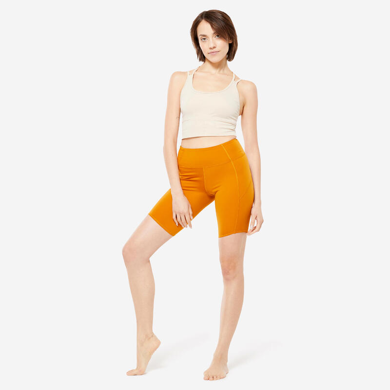 Yoga-Bustier Damen Crop Multiträger leichter Halt - beige