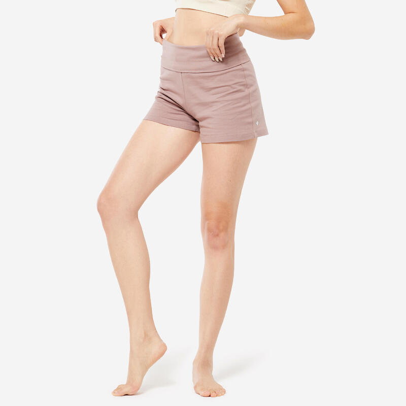 Pantalón Corto Yoga Suave Mujer Beis Algodón