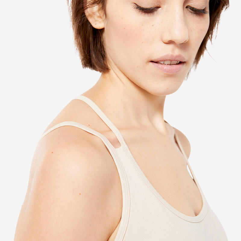 Yoga-Bustier Damen Crop Multiträger leichter Halt - beige