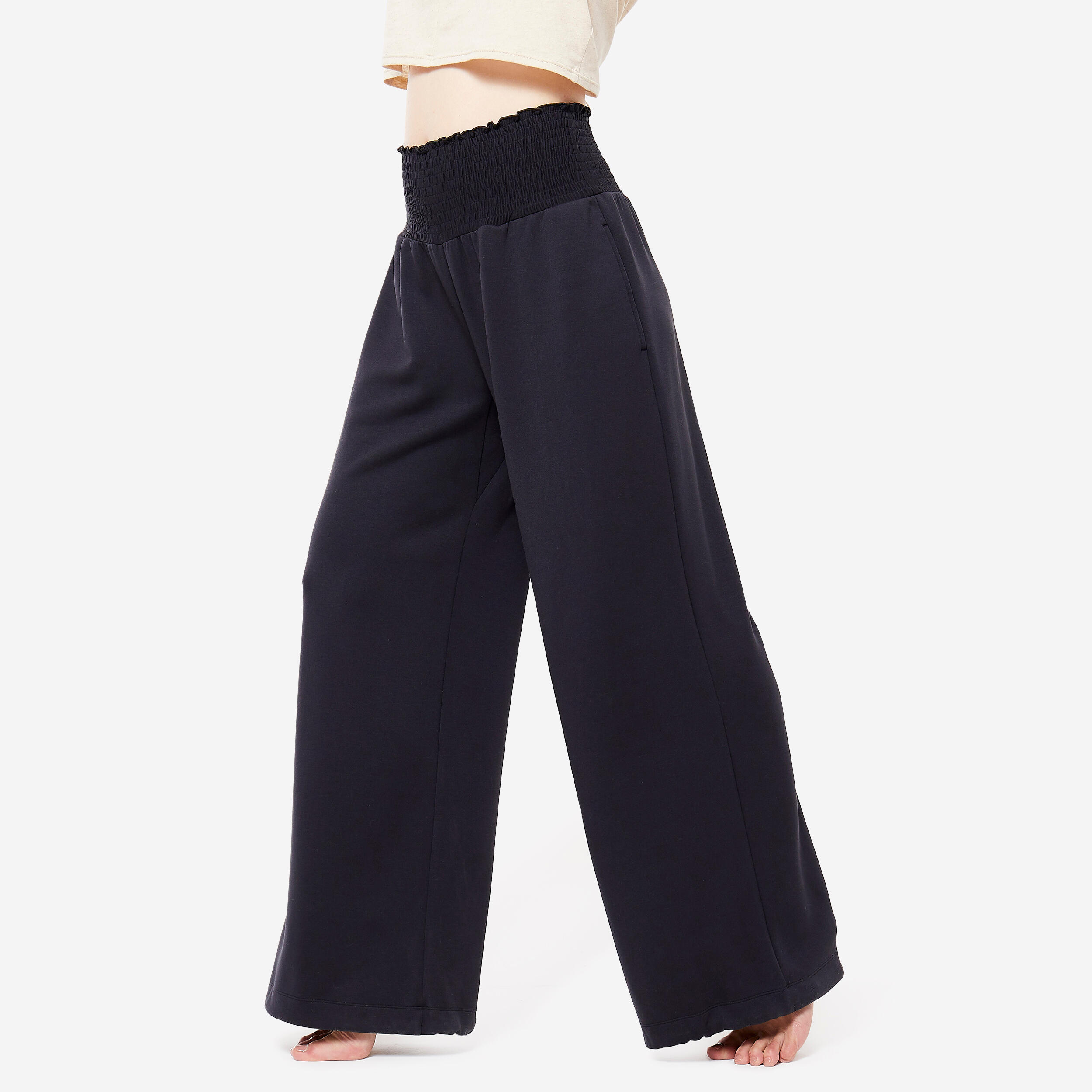 Pantaloni tuta donna yoga oversize traspiranti neri KIMJALY Decathlon