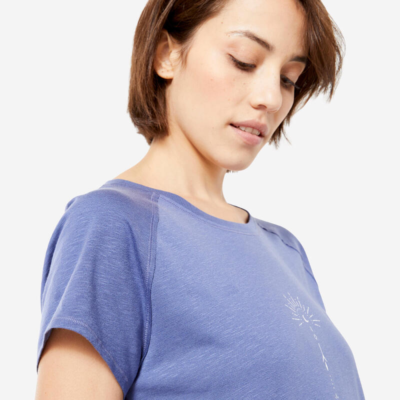 T-shirt donna yoga misto cotone azzurra