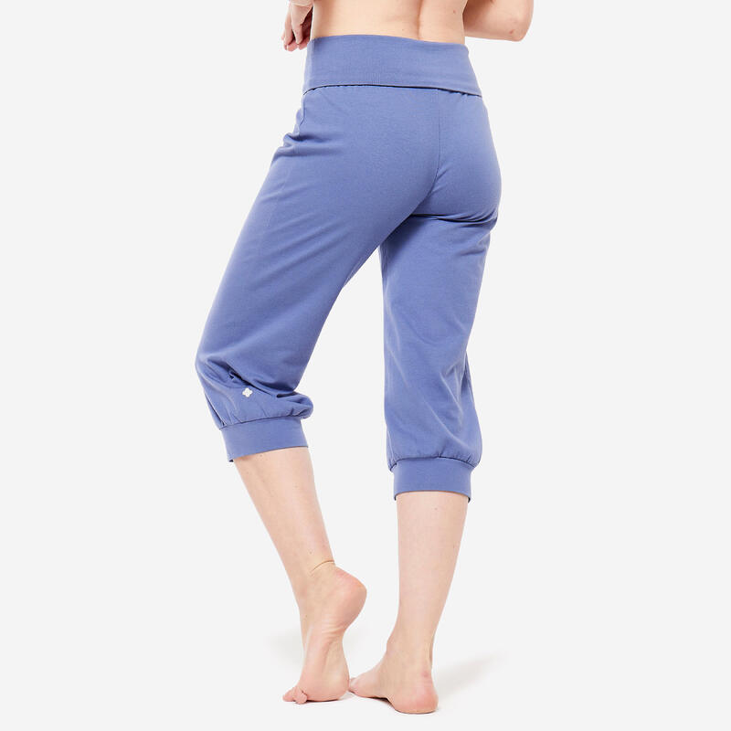 Pantaloncini 3/4 donna yoga oversize cotone azzurri