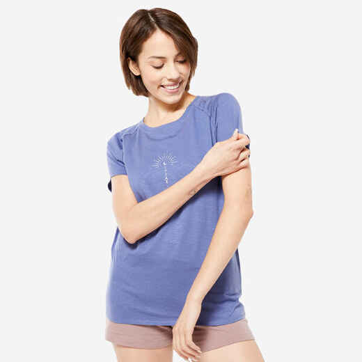 
      Majica kratkih rukava za jogu od organskog pamuka/liocelnih vlakana ženska plava
  