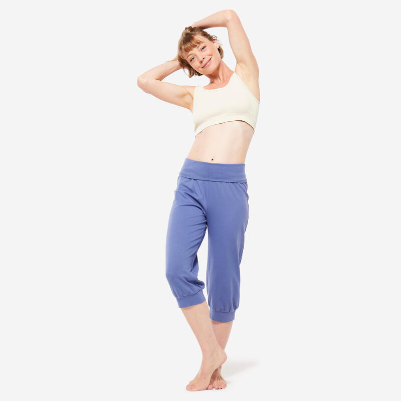 Pantaloncini 3/4 donna yoga oversize cotone azzurri