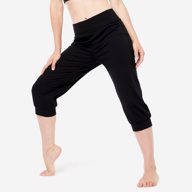 3/4 Hose Damen Yoga Baumwolle - schwarz