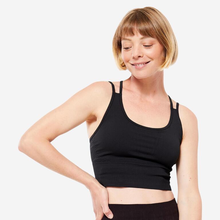 Yoga üçün tikişsiz uzun bra qara